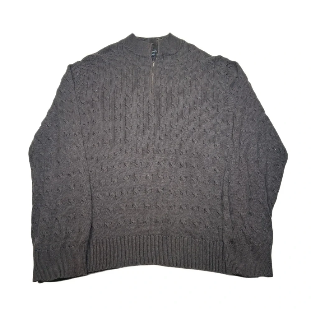 Banana Republic Cable Knit Sweater Mens 2XL Brown Chunky 1/4 Zip Pullover Cotton